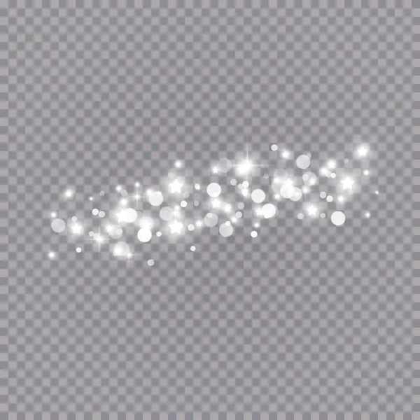 Las chispas de polvo y las estrellas blancas brillan con una luz especial. El vector brilla sobre un fondo transparente. Efecto de luz de Navidad. Partículas de polvo mágico chispeantes. — Archivo Imágenes Vectoriales