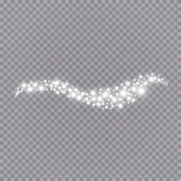 Leuchtender Lichteffekt mit vielen Glitzerpartikeln isoliert auf transparentem Hintergrund. Vektor-Sternenwolke mit Staub. Magische Weihnachtsdekoration — Stockvektor