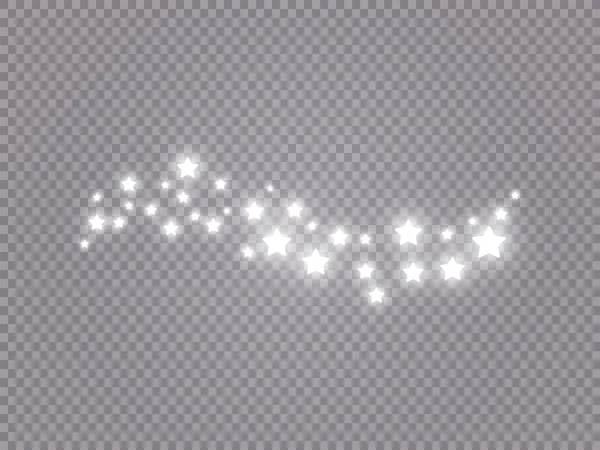 투명 한 배경에 분리되어 있는 많은 반짝 이는 입자들로 빛을 모으는 효과가 있다. 별 모양의 구름에 먼지가 섞여 있다. 마법의 크리스마스 장식 — 스톡 벡터