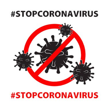 Coronavirus 2019-NCov. Beyaz arka plan. Metin etiketi # STOPCORONAVIRUS.