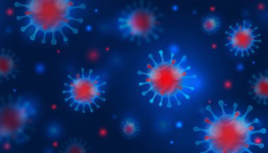 - Sanat. Coronavirus 2019-ncov ve virüs geçmişi. Koyu mavi arka planda COVID 19. Tıbbi konsept.