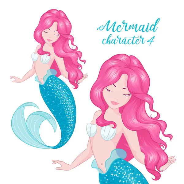 Pembe saçlı denizkızı. Tekstil, çanta ya da çocuklar için sevimli denizkızı sanat eserleri, çocuk kitapları. Modern stilde moda çizimi.