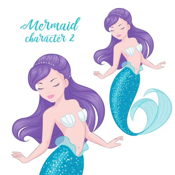 美しいサンゴの髪の人魚 バッグや子供のファッション作品 子供の本のためのかわいいマーメイド 第三キャラクター — ストックベクタ