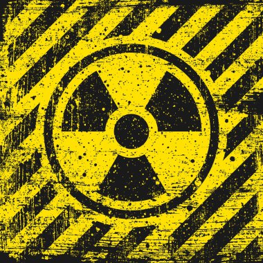 Çizgili arka planı olan Grunge radyasyon işareti