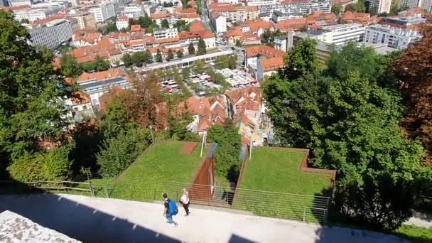 Vista Ciudad Desde Torre Del Castillo Valle Con Ciudad — Vídeos de Stock