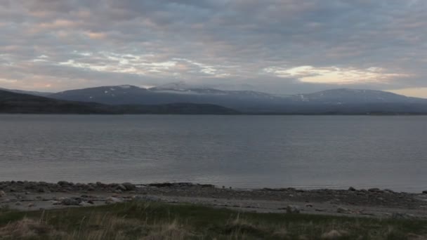Fjord Bij Zonsondergang Prachtig Spel Van Kleur Wolken — Stockvideo