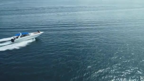 Човен Плаває Великій Швидкості Повертається Острів Вид Зверху — стокове відео