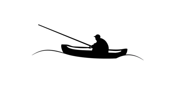 Vector Black White Illustration Fisherman Boat — Stock Vector