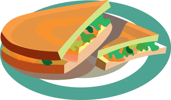 renk vektör çizimi iki sandviç bir tabakta yeşil ve kırmızı balıklı