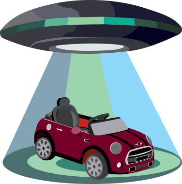 Bir UFO 'nun araba çalmasının vektör çizimi
