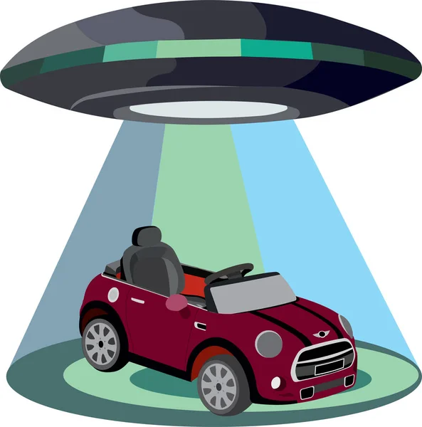 Bir UFO 'nun araba çalmasının vektör çizimi