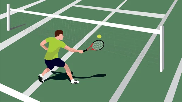 Ilustración Vectorial Color Tenista Con Raqueta Cancha Jugador Tenis Golpea — Vector de stock