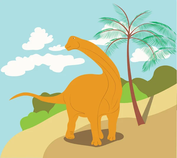 Plaj arka planında diplodocus dinozoru olan renk vektör çizimi
