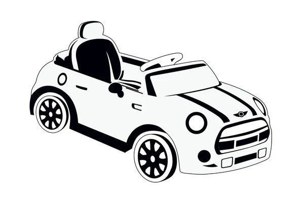 Czarno Biały Graficzny Wektor Ilustracji Mały Samochód Retro Mini Samochód — Wektor stockowy