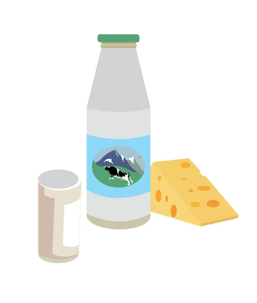Süt ambalajı ve etiketleri, süt ürünlerinin reklamları, süt ürünlerinin tasarımı için vektör illüstrasyon kavramı