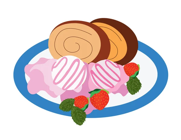  Vektör çizimi dondurma ve tatlı rulo, tatlı, kafe, yemek, dondurma tabağı, çikolatalı rulo