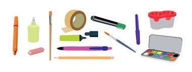 vektör resim okulu seti, kırtasiye