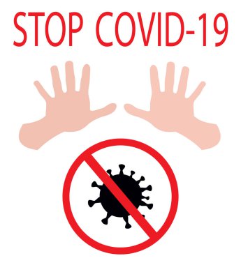 Vektör işareti Covid-19, virüse, ambleme, koronavirüse, karantinaya karşı slogan