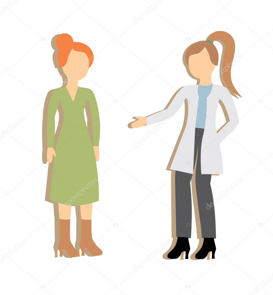 vector illustration of a doctor talking to a patient, therapist and patient, clinic, doctor and patient