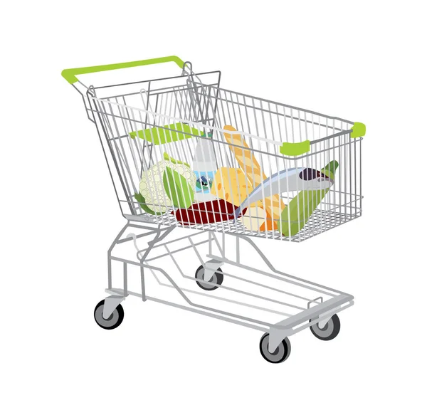  Sağlıklı ürünlerle dolu alışveriş arabasının vektör çizimi