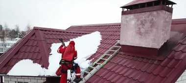 Worker does the installation of the roof of house. Installation clipart