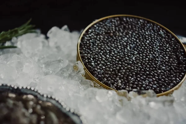 Black caviar served on table. Exquisite delicacy of black sturge — Stock Photo, Image