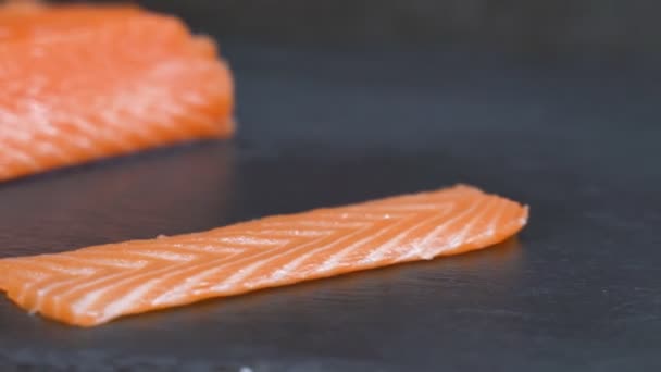 Fatias Filé Peixe Salmão Vermelho Peixe Vermelho — Vídeo de Stock