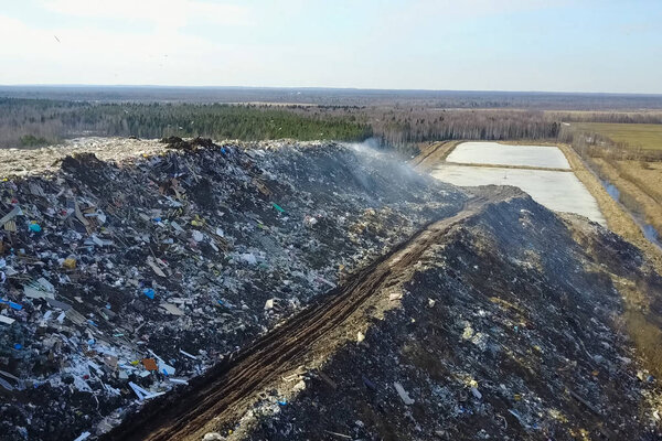 Garbage dump, top view of trash. Landfill.