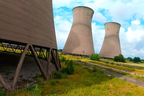 Old cooling towers of closed nuclear power plant.
