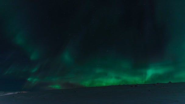 Aurora Borealis na nocnym niebie północnym. Jonizacja cząstek powietrza w górnej części atmosfery. — Wideo stockowe
