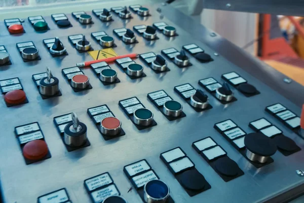 Devices on the control panel of drilling platform. buttons and m