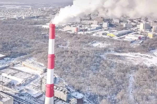 Smoking chimney of a thermal power plant on the background of wi — Stock Photo, Image