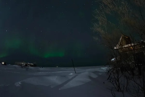 Aurora borealis in night northern sky. Ionization of air particl — 스톡 사진