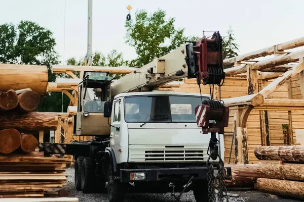 Construction base of wood materials, transportation. — ストック写真