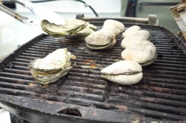 Açık havada ızgarada ızgara istiridye..