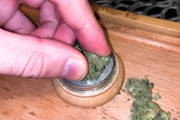 Kleine getrocknete Cannabis-Blütenstände. Marihuana aus Hanf gedopt — Stockfoto