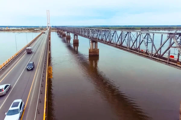 Bridge across the Ob River. Road Bridge Construction — Stock Image Bridge across the Ob River. Road Bridge Construction Stock Picture