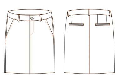 Kadın kot eteğinin vektör çizimi. Ön ve arka görüntüler