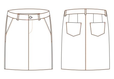 Kadın kot eteğinin vektör çizimi. Ön ve arka görüntüler