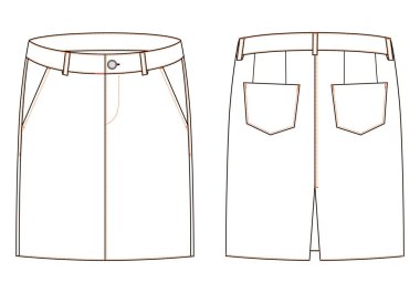 Kadın kot eteğinin vektör çizimi. Ön ve arka görüntüler