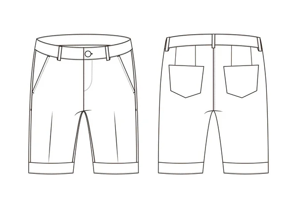 Illustrazione vettoriale dei pantaloncini jeans. Vista anteriore e posteriore — Vettoriale Stock