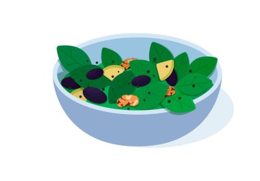 Vejetaryen salata kasesi vektör çizimi. Vejetaryen, organik yiyecekler, sağlıklı yemekler.