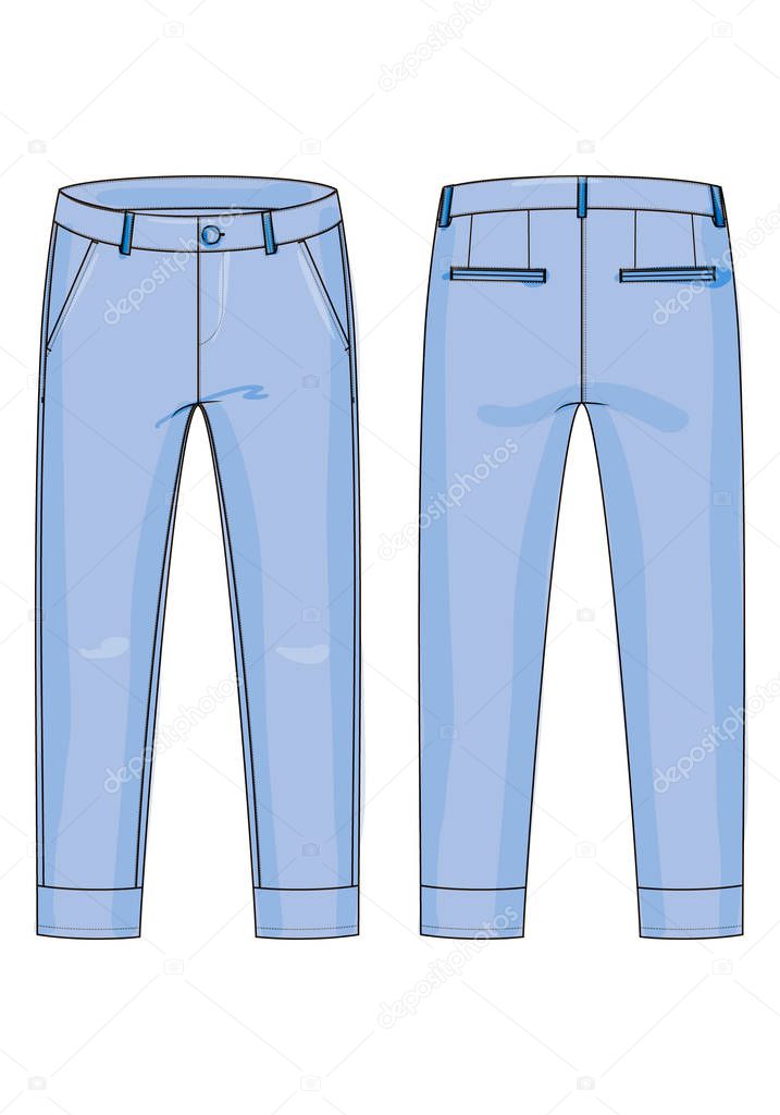 Fashion technical sketch of pants with cuffs in vector graphic