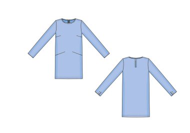 Elbisenin vektör grafiğindeki moda rengi teknik çizimi