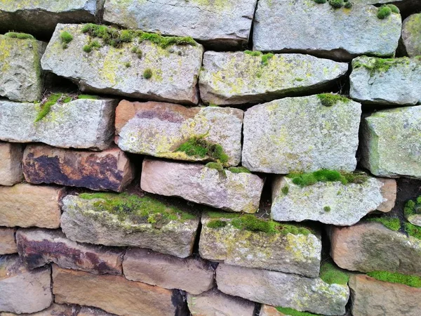 Texture of the old stone wall with moss. — Stock Photo, Image