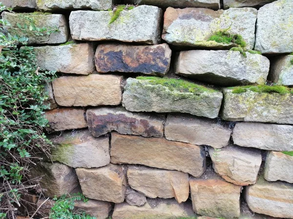 Texture of the old stone wall with moss. — Stock Photo, Image