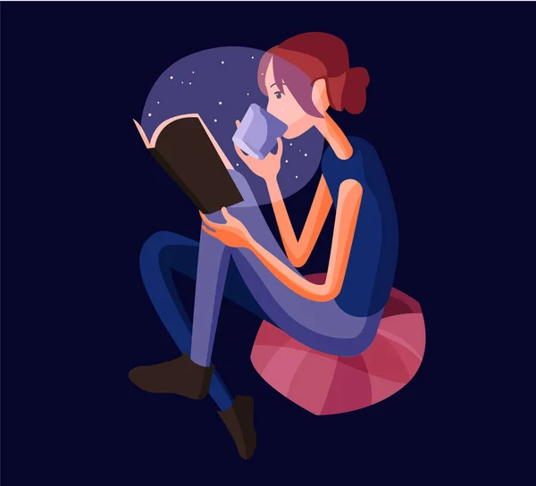 Dívka čte knihu. Vektorové ilustrace plochá. — Stockový vektor