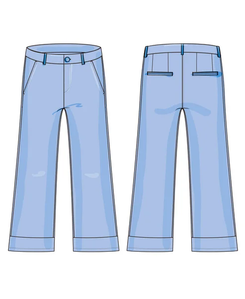Vecteurs de dessin technique pour jeans évasés femme avec pantalon long et haut au genou . — Image vectorielle