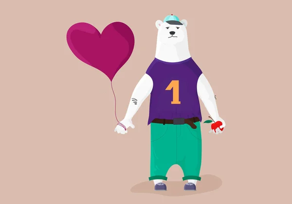Urso Hipster Bonito Segurando Balão Ilustração Caracteres — Vetor de Stock