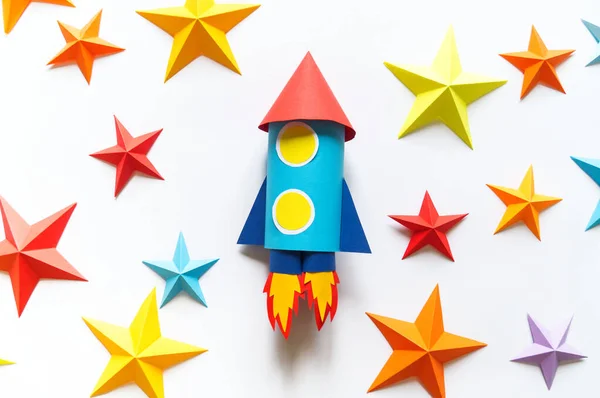 Paper diy rocket. Origami craft stars. — Stok fotoğraf